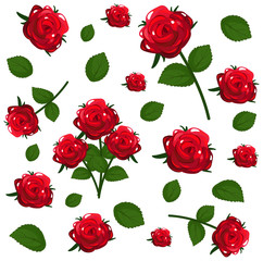 Sticker - Set of cute red roses flowers and leaf