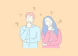 © Alex Hariyandi - Men and woman have questions. Flat cartoon vector illustration in a modern concept.