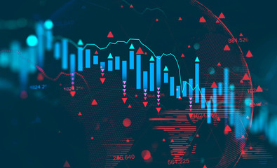 Poster - Falling digital graph, global stock market crisis