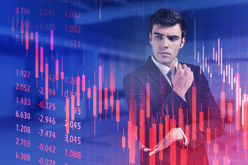 Poster - Concerned European businessman, galling graph