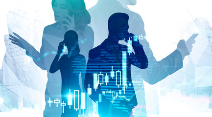 Poster - Diverse people in city, graph, online business