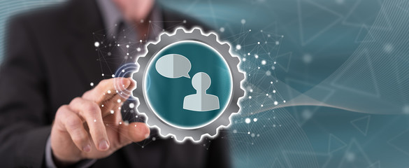 Man touching an online messaging concept