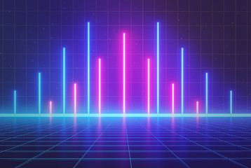 Poster - colorful futuristic Sci-Fi abstract glowing neon lights Background. design Suitable for banner, poster, advertising. 3d rendering