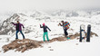 © guruXOX - Group of three happy and positive snowboarder make fun and enjoy in beautiful winter alps mountain range. Friendship and association concept