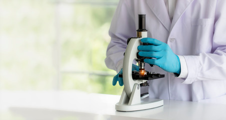 Wall Mural - laboratory concept; scientist uses a microscope in the laboratory