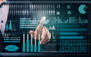 Poster - Businessman choosing specific chart on interactive board
