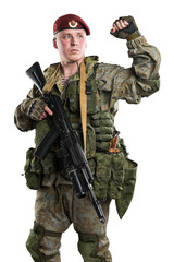 Wall Mural - Male in russian mechanized infantry uniform isolated with clipping path on white background.