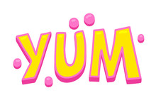 Yum Banner With Colorful Pink And Yellow Typography And Balls