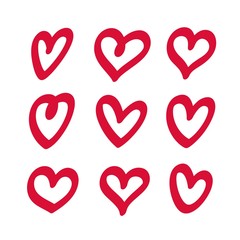 Poster - Hand drawn hearts set isolated on white background. Vector love heart design elements. Clipart objects for decoration.