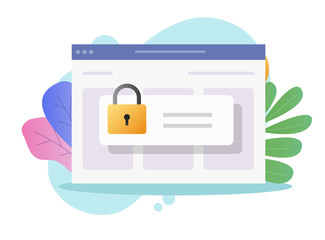 Aufkleber - Password private access to website or web login authentication security lock vector flat cartoon, illustrated internet page in browser window with protected secure content modern colorful design image