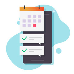 Fototapete - Mobile phone calendar and important deadline date task list or smartphone with event appointment vector flat cartoon icon, illustrated online agenda scheduled on cellphone modern design isolated image