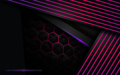 Wall Mural - 3d black modern background with purple lines background.