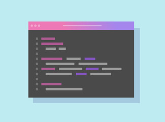 Aufkleber - Web php script coding or programming website css javascript code in app window icon isolated closeup vector flat cartoon, illustrated browser window with debugging software html page modern image