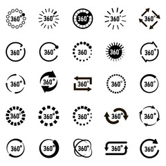 Poster - Circle 360 degrees icons. Circle arrow 360 degree panorama sign, VR technology 360 degree angle vector illustration icons set. Icon panorama for videogame, reality vr geometry overview