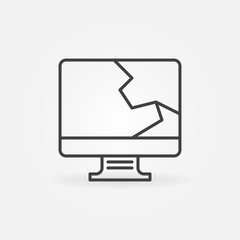 Poster - Broken Computer Display outline icon. Vector Cracked Desktop Screen linear sign
