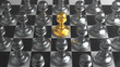 Golden Chess Pawn Standing Out From The Crowd 3D Illustration
