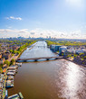 Aerial view of Thames and Albert bridge in the morning, London, UK