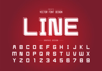 Poster - Line font with white shadow and alphabet vector, Square typeface letter and number design, Graphic text on background