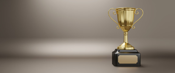 Wall Mural - golden trophy award on white background. gold winners trophy with copy space for text. 3d rendering.