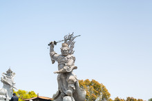 Statue Of The Viruḍhaka Heavenly King In Front Of Golden Statue Of Bodhisattva Guanyin Mount Luojia, Zhoushan, Zhejiang, The Place Where Bodhisattva Guanyin Practiced Buddhism