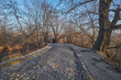 Old cobblestone road in a hilly park. Moscow, Kolomenskoye park