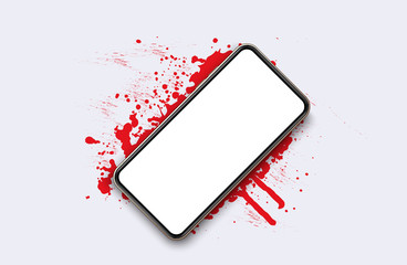 Poster - Smartphone blank screen, phone mockup. The view from the top of the phone on a red spot. Template for infographics or presentation UI design interface. vector red