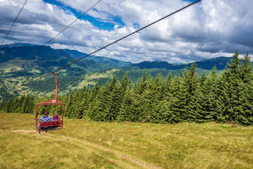 Canvas Print - Aerial cable car in Borsa town located in Rodna Mountains, Maramures region, Romania