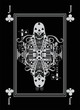 Playing card Jack clubs. Ornament skull black and white. 