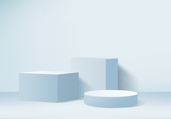 minimal podium and scene with 3d vector render in abstract blue background composition, 3d illustrat