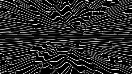 Wall Mural - 3D Render noisy surface with abstract black and white striped texture. Seamless loop lines motion illusion HD resolution. Line illusions. 3d line surrealism line art.