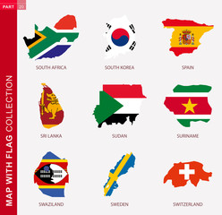 Sticker - Map with flag collection, nine map contour with flag