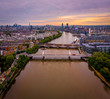 Aerial view of Chelsea bridge and central London, UK