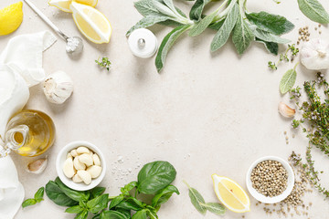 Wall Mural - Culinary background with herbs and spices