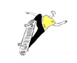 Hand-drawn classic animation of jumping on a skateboard. Black and white version and a variant with a yellow t-shirt