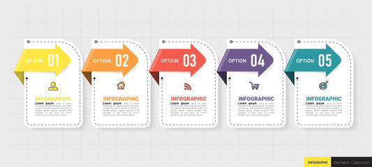 Fototapete - Infographics design template, 3D Business concept with 5 steps or options, can be used for workflow layout, diagram, annual report, web design.Creative banner, label vector.