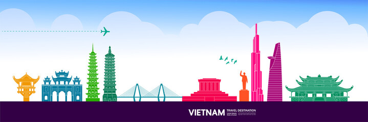 Fototapete - Vietnam travel destination grand vector illustration. 