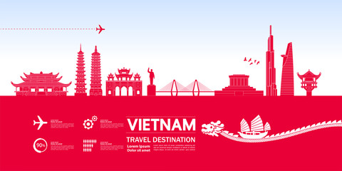 Fototapete - Vietnam travel destination grand vector illustration. 
