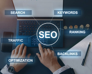 businessman search engine optimization concept, business technology. seo concept.