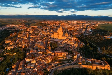 Wall Mural - Segovia Cathedral aerial view sunrise