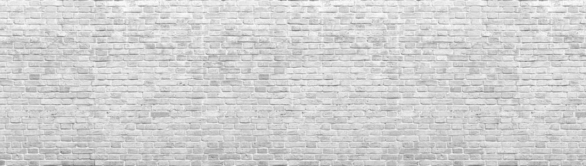  Old white brick wall background, wide panorama of masonry