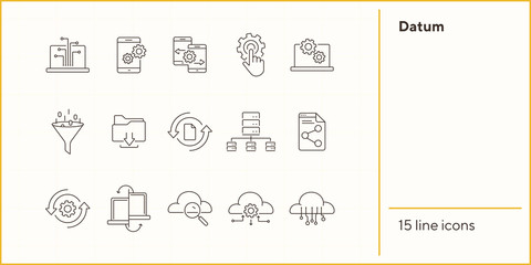 Poster - Datum line icon set. Document, smartphone, data exchange. Connection concept. Can be used for topics like cloud service, server, software