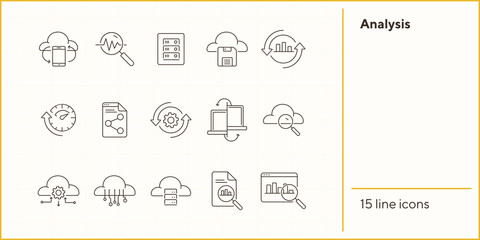 Poster - Analysis line icon set. Research, diagram, cloud. Business concept. Can be used for topics like server, process, management