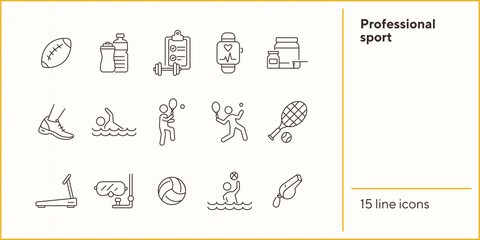 Poster - Professional sport line icon set. Tennis, supplement, game. Competition concept. Can be used for topics like wellness, training, healthy lifestyle