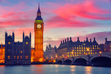 Fototapeta Fototapeta Londyn - Big Ben and westminster bridge at dusk in London