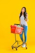 © siraphol - Portrait beautiful young asian woman shopping grocery cart from supermarket