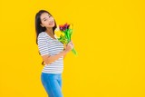 Fototapeta Tulipany - Portrait beautiful young asian woman with colorful flower