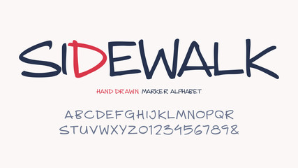 Wall Mural - hand drawn marker alphabet, uppercase letter and number set
