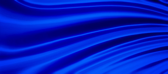 blue silk background illustration of flowing wavy folds in draped cloth, abstract blurred material o
