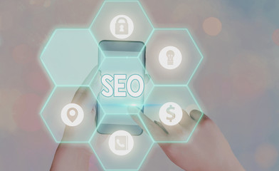 Poster - Word writing text Seo. Business photo showcasing incredibly effective way to market your near business online