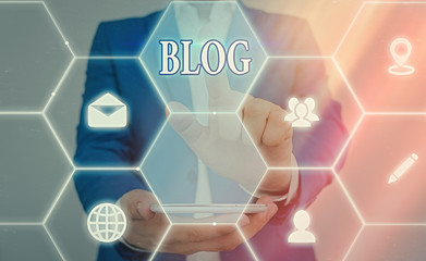 Poster - Word writing text Blog. Business photo showcasing regularly updated website web page run by individual
